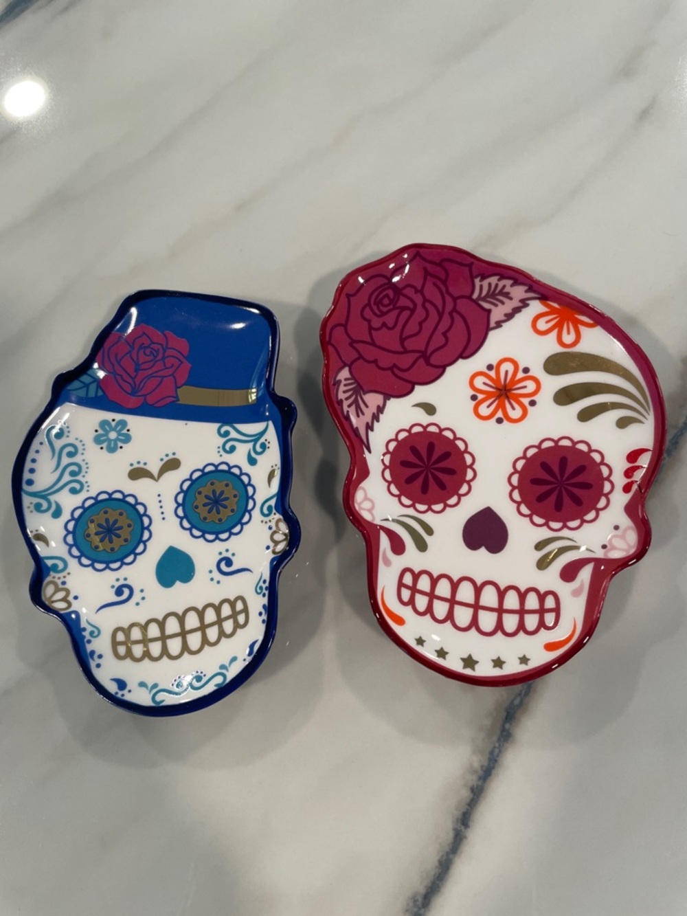 Sugar Skull Trinket Dishes - Blue & Pink Floral Day of the Dead
